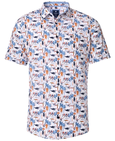 REDMOND Kurzarmhemd weiss multicolor Print Casual Comfort Fit